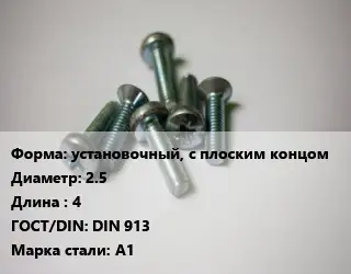 Винт установочный, с плоским концом 2.5х4 DIN 913 Сталь: А1